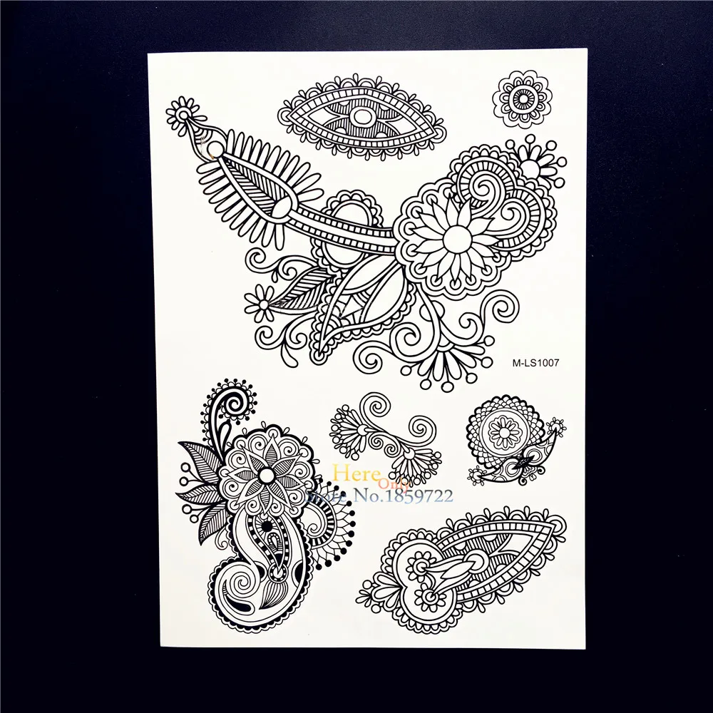 1 шт. нетоксичный водонепроницаемый хна тату черный Менди цветок ювелирный