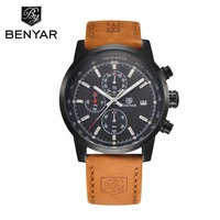 benyar brand watches fashion waterproof business calendar black dress quartz wristwatch leather clock for men relogio masculino