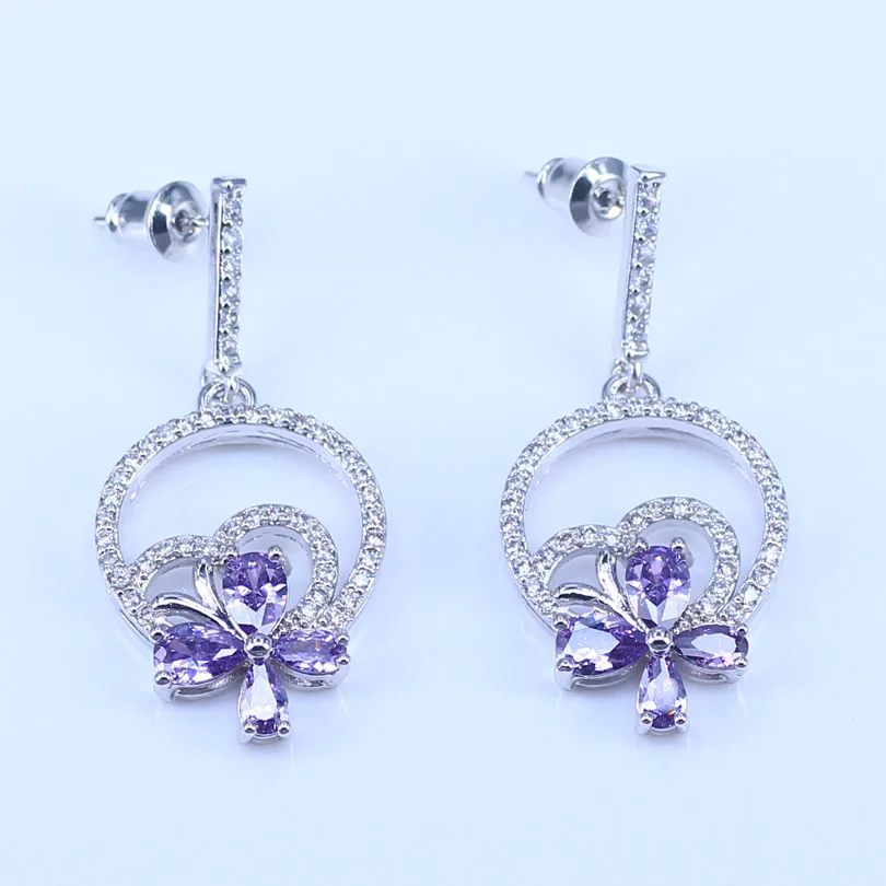 925 пробы Серебряные ювелирные изделия Фиолетовый Цирконий Белый CZ комплект
