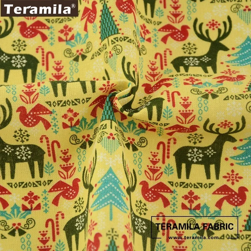 Teramila Cotton Linen Fabric Classical Light Yellow Quilting Sewing Pillow Curtain Printed Christmas Series Home Textile | Дом и сад