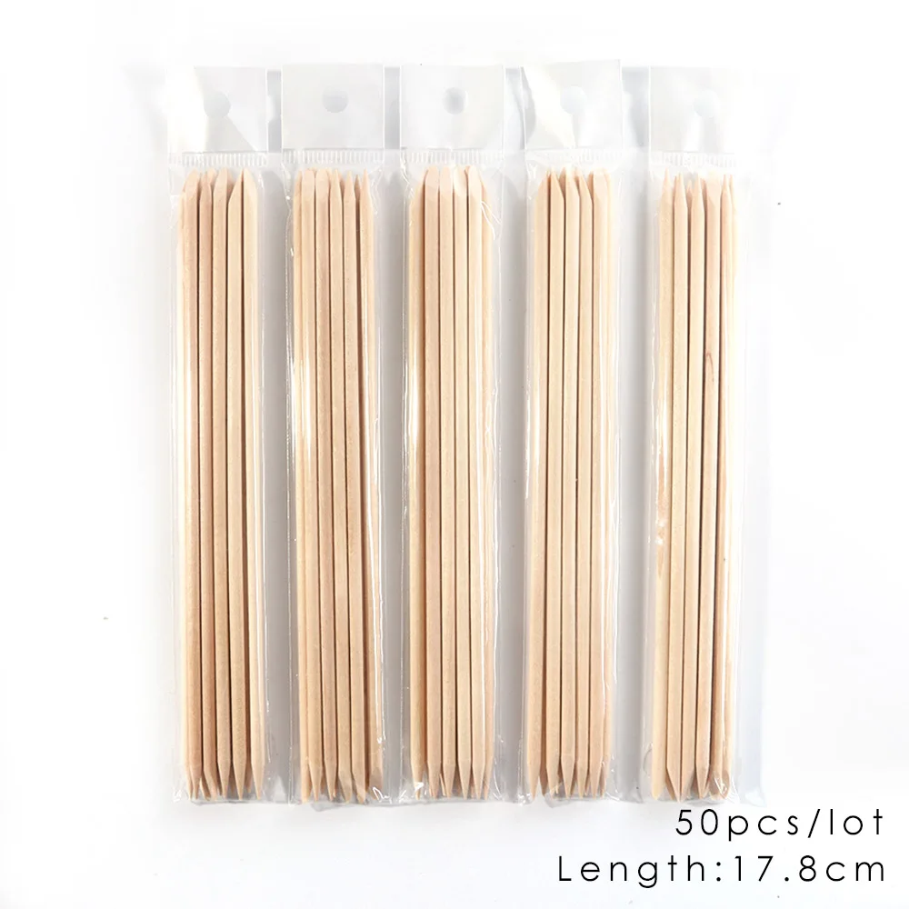 50pcs L Оранжевая деревянная палочка двусторонняя для ногтей дизайн кутикулы толкатель средство для снятия маникюра, педикюра Уход за ногтями Набор инструментов LA709 - Цвет: 50pcs L