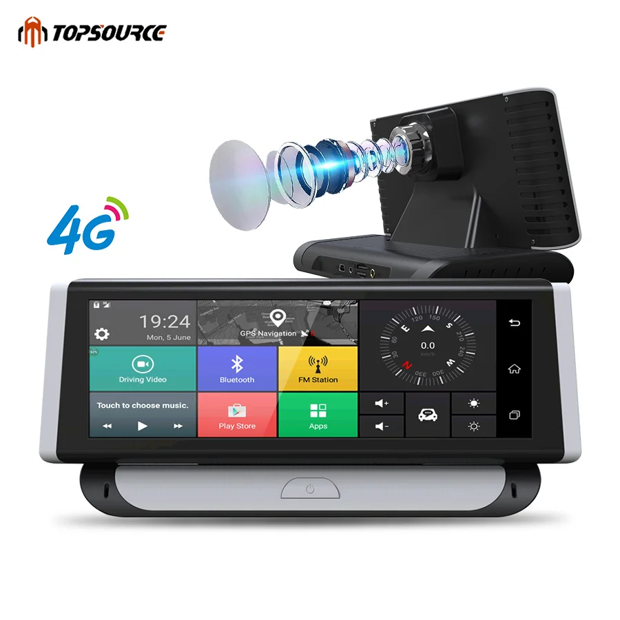 Автомобильный видеорегистратор TOPSOURCE 4G ADAS Full HD 1080P dvr 7 84 &quotAndroid 5 1 с двумя