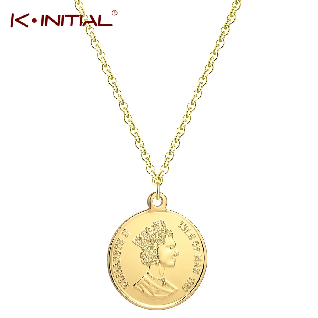 Kinitial Dollar монета портрет королевы кулоны ожерелья для женщин фигура ключица цепи