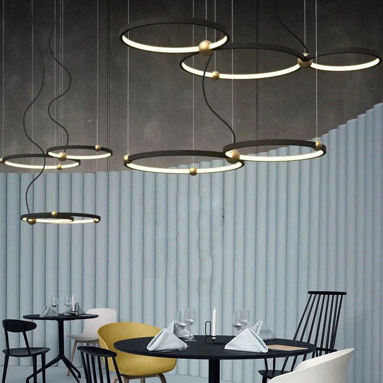 Современный черный кольцевой планетарный кулон &quotпояс&quot потолочный светильник