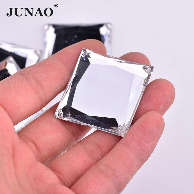 

JUNAO 20Pcs 35mm Large Size Clear Crystal Sewing Square Mirror Rhinestones Applique Flat Back Acrylic Stones For DIY Crafts