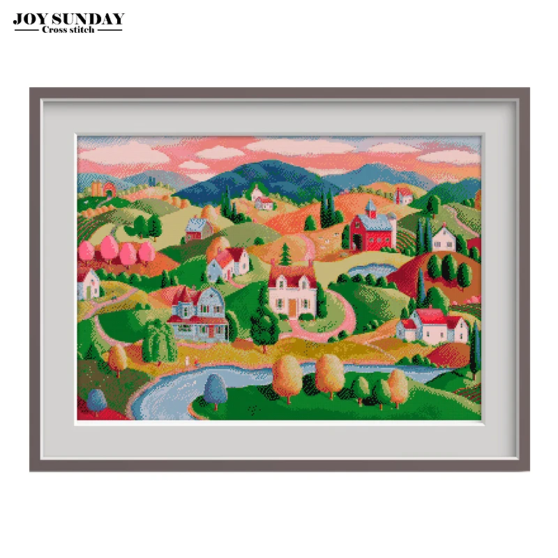 

Oil Painting Village Cross Stitch Landscape DIY Handwork 14CT 11CT DMC Chinese Embroidery Needlework Set Counted Ptinted Canvas