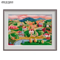 oil painting village cross stitch landscape diy handwork 14ct 11ct dmc chinese embroidery needlework set counted ptinted canvas