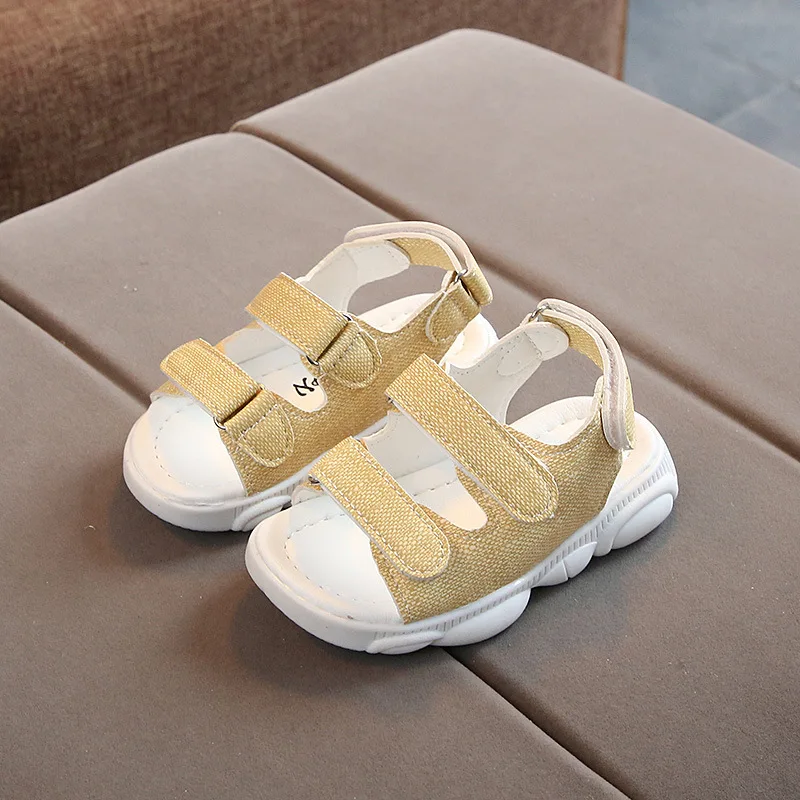 Сандалии для мальчиков и девочек мягкие кожаные однотонные с открытым носком