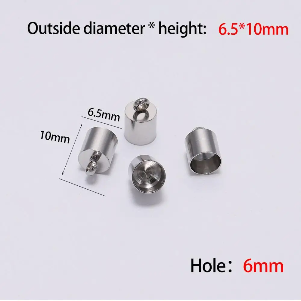 6mm 10 шт./лот наконечник из нержавеющей стали подходит для 2 3 4 5 6 7 8 10 мм кисточка кожаный шнур Конец Обжимной колпачок s для самостоятельного изготовления ювелирных изделий браслет - Цвет: 6mm