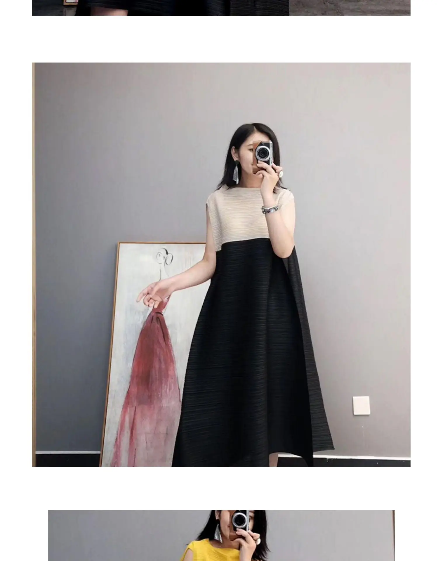 Changpleat, летняя коллекция, новое женское платье, Miyak, плиссированное, модное, цветное, подходящее, просторное с воротником-стойкой, большие размеры, женские платья трапециевидной формы