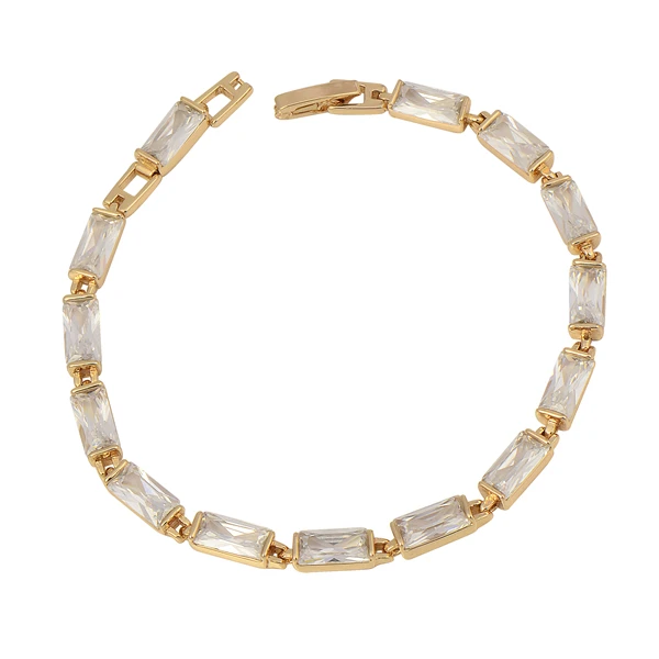 Желтый Позолоченные Звено Цепи Браслет Белый Кубический Цирконий CZ Кристалл Для