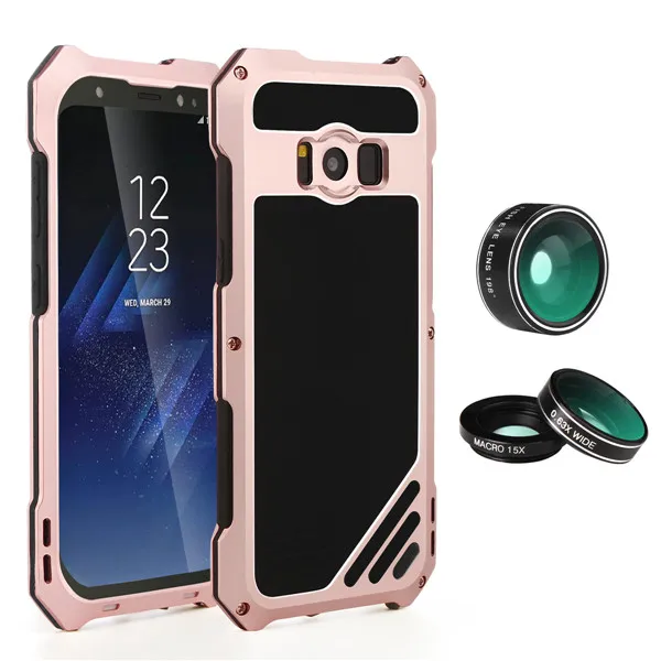 Rose Gold 4 в 1 для samsung S7 S8 S8Plus S9 S9Plus металлический корпус телефона линзы камеры комплект 198 линзы с рыбий глаз 0.63X Широкий формат 15X макрообъектив - Цвет: Rose Gold