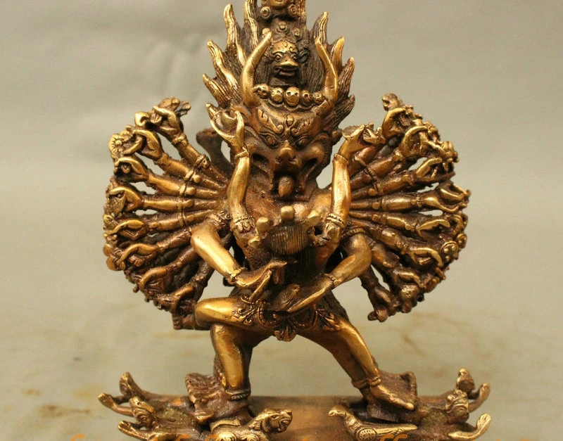 Китайская Бронзовая тибетская буддистская статуя яма дхармараджа Ямантака Яб