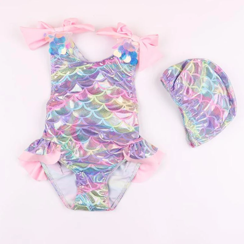 Купальный костюм для малышей полиэстер три предмета купальник девочек с