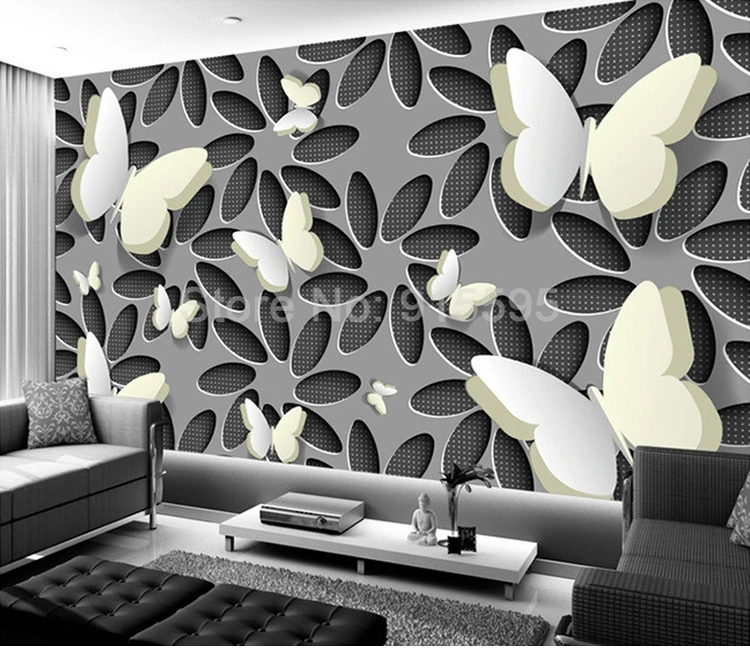 3D Stereoscopic Self-adhesive Butterfly Flower Sticker Mural Modern Living Room Sofa TV Background Decor Wallpaper Waterproof