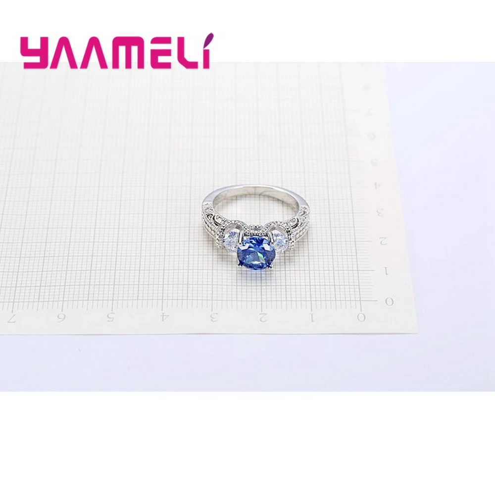 Дизайн, простой стиль, женские юбилейные кольца, 925 серебро, синий кубический циркон, кристалл, Свадебное обручальное кольцо