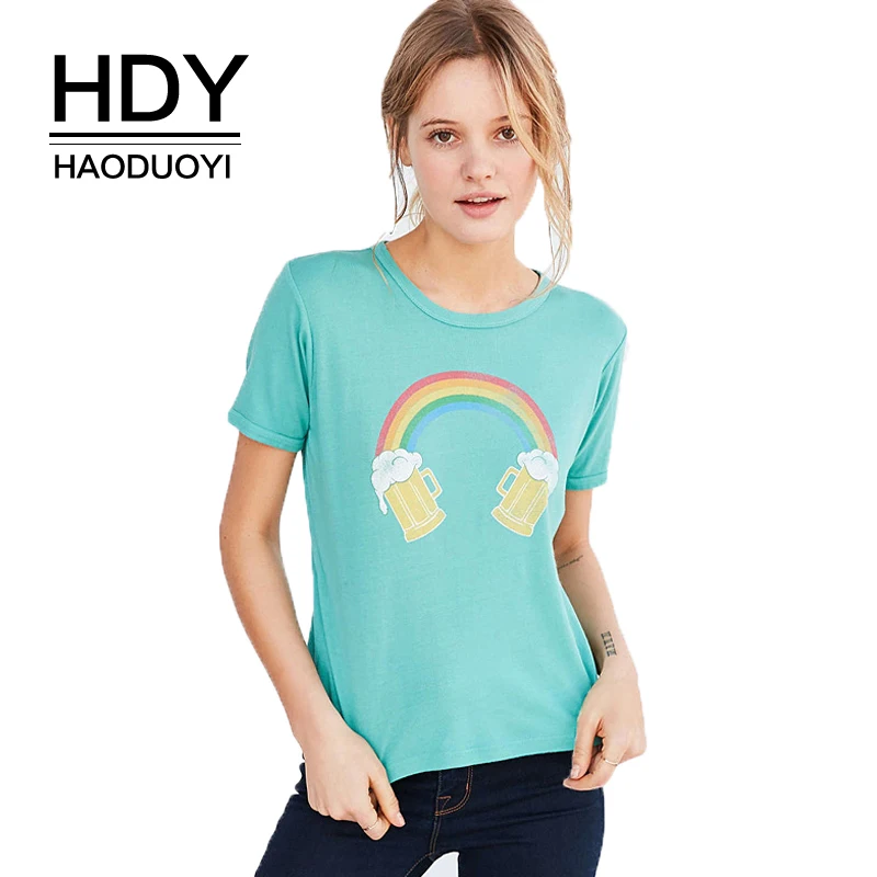 Женская футболка с круглым вырезом HDY Haoduoyi светло зеленая Повседневная коротким