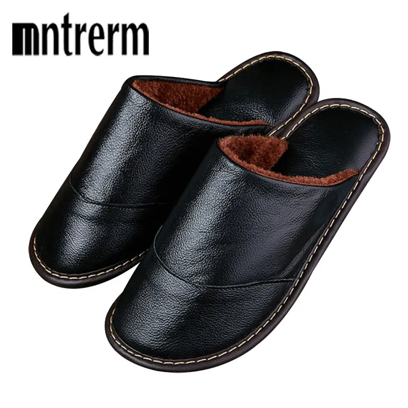 Мужские зимние теплые домашние тапочки Mntrerm толстая плюшевая нескользящая
