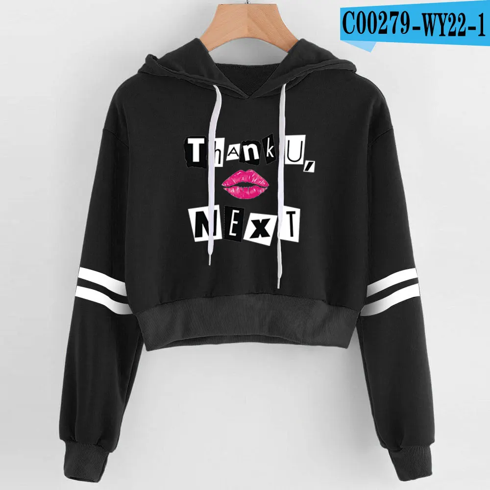black Новинка, стильная толстовка с принтом пупка, женская одежда Ariana Grande Kawaii, толстовки, укороченный топ, женская повседневная одежда - Цвет: black
