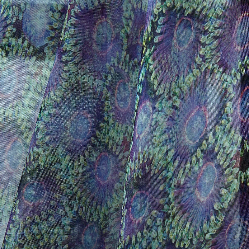 

135CM Wide 6MM Purple Blue Floral Print Thin Silk Organza Fabric for Summer Wedding Evening Dress Skirt C035