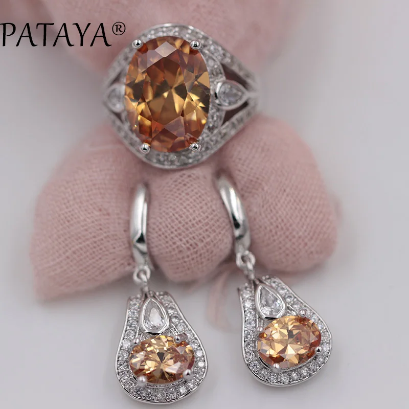 Женские серьги кольца PATAYA разноцветные овальные из натурального циркония