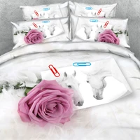 brand goldeny 3 parts bedding set soft white feathers roses and photo of white stallions 3d bed set with 3d bed sheet set