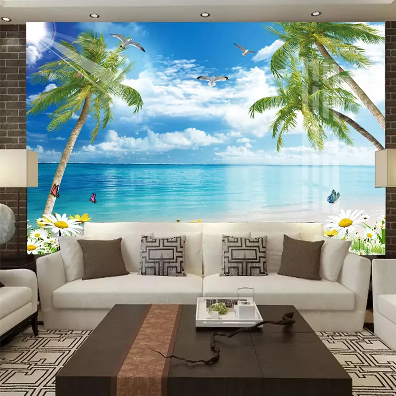 Фотообои 3D морские фотообои для гостиной ресторана фоновая стена кокосовый пляж