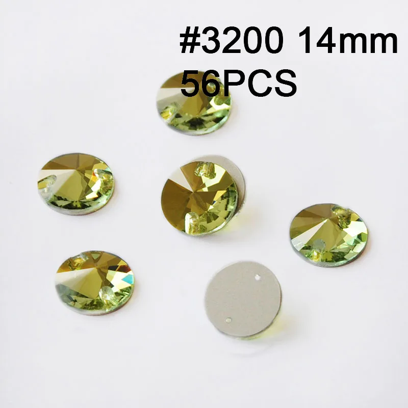 Rivoli 14mm 56pcs Мульти размер светлый топаз пришить стразы шитые стразы кристаллы для шитья для свадебного платья одежда - Цвет: Rivoli 14mm 56pcs
