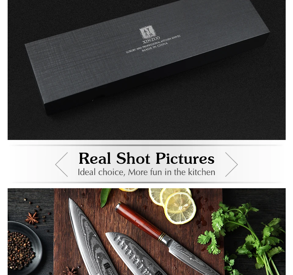XINZUO 3 PCS Professional Kitchen Knife Set Japanese VG10 Damascus Steel Kitchen Cutlery Sharp Santoku Utility Chef's Knives