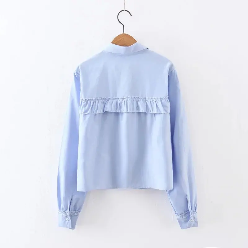 Весной 2017 новый Европейский стиль мода все-матч рубашка свободные тонкая голубая
