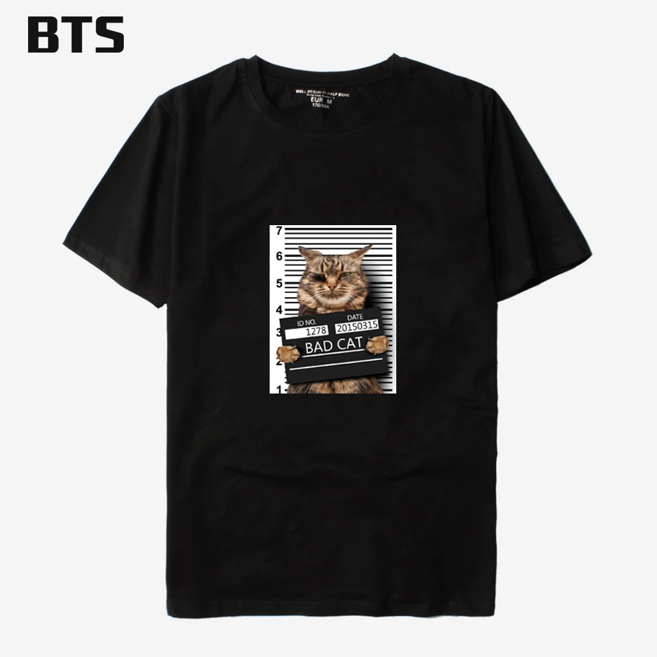 QJM Bad Cat Хип Хоп печать футболка Женская Повседневная женская короткая модная