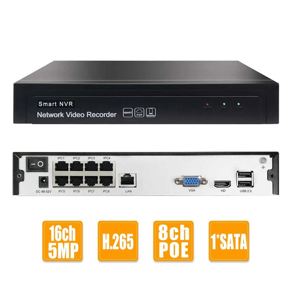 16CH 5MP 8ch-POE 1 SATA NVR H.265+/H.265/H.264 CCTV 1080P DVR сетевой видеорегистратор Onvif 2,6 IP камера P2P Облако AEeye2.0