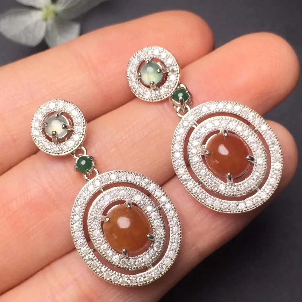 On Sale Fine Jewelry real high quality 925 sterling Silver 100% Natural Red Jade Gemstone Earrings For Women earrings | Украшения и