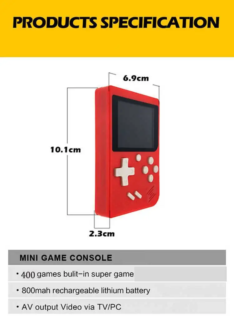 Ретро портативная мини портативная игровая консоль 8-Bit 2,8 дюймов цветной ЖК-дисплей Детский Цветной игровой плеер встроенные 400 игры