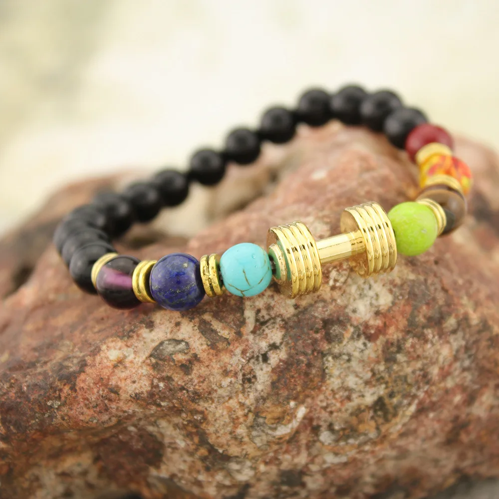 Натуральный черный Лава камень браслет 7 Исцеление чакры в рейки баланс бусины