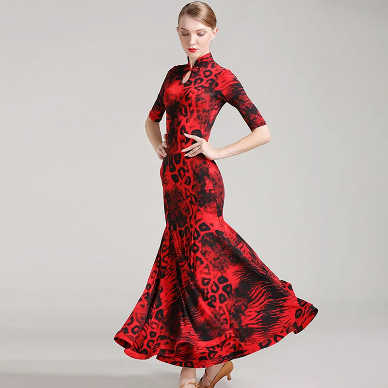 Женское платье для бальных танцев с синим леопардовым принтом|waltz dress|viennese waltz