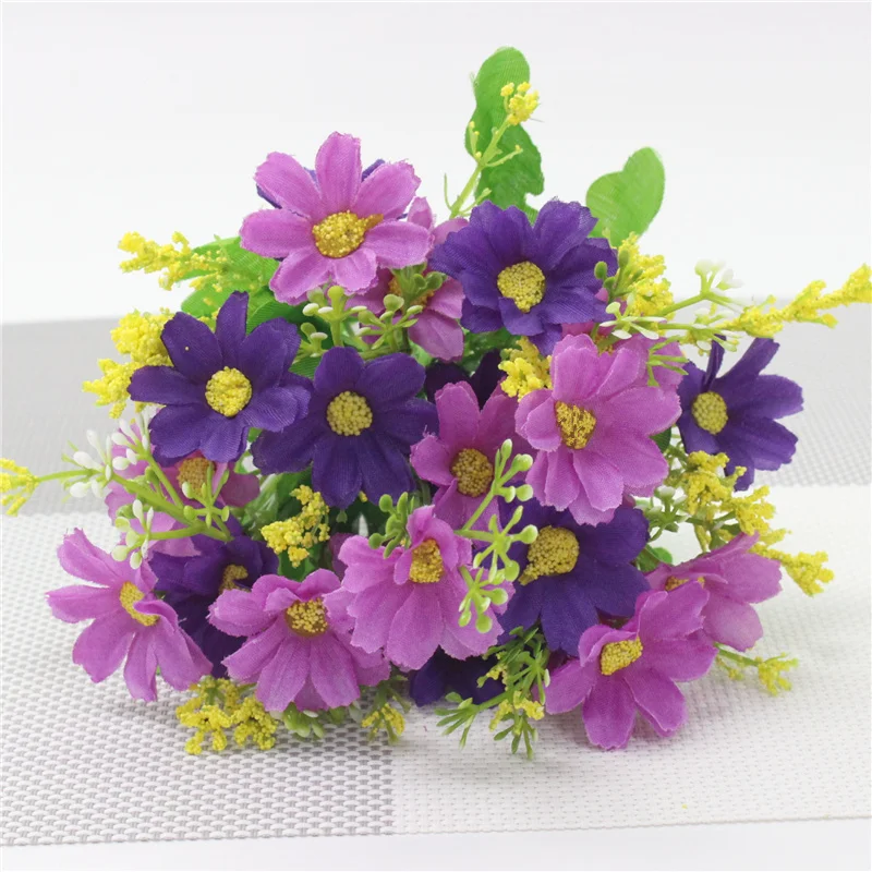 Purple 2 7 веток/28 голов искусственный милый красивый Шелковый цветок ромашки букет свадебные цветы украшение дома искусственные цветы - Цвет: Purple 2