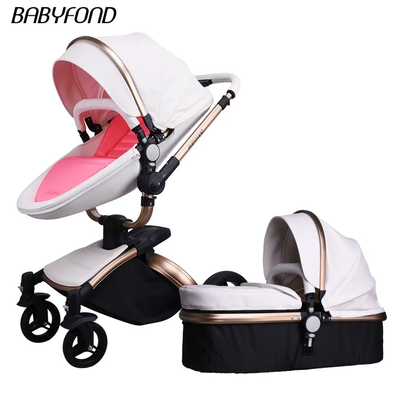 white pink Babyfond Роскошная детская коляска 2 в 1, европейская детская коляска s, брендовая детская коляска розового и черного цветов из искусственной кожи, удобная Высококачественная детская коляска - Цвет: white pink