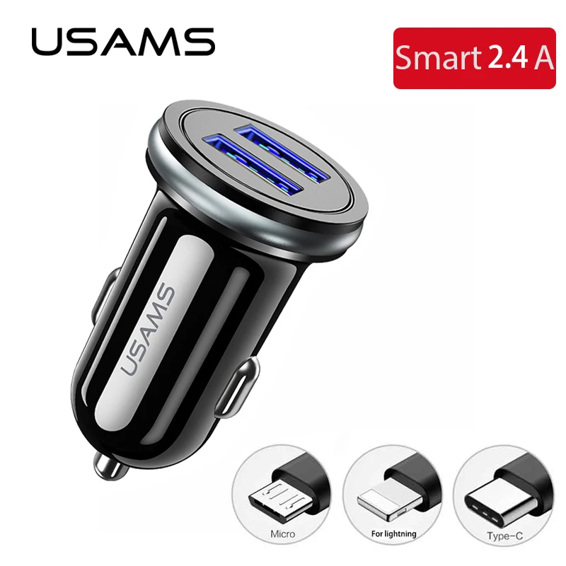 USAMS автомобильное зарядное устройство для телефона 2.4A быстрое 1 2 M USB Type C micro usb
