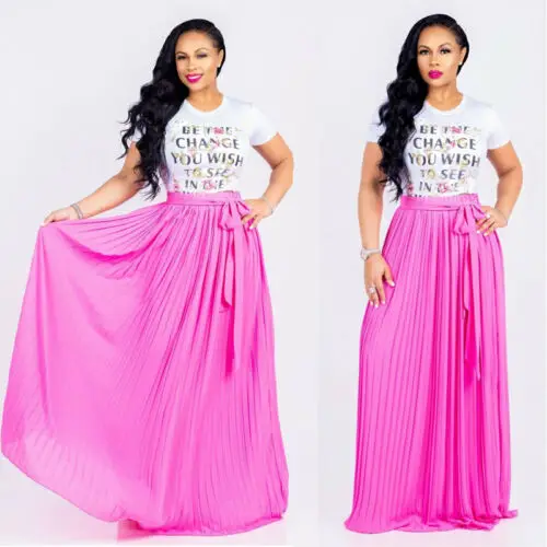 

Womens Chiffon See-Though Stretch High Waist Maxi Skirt Skater Flared Pleated Long Skirt