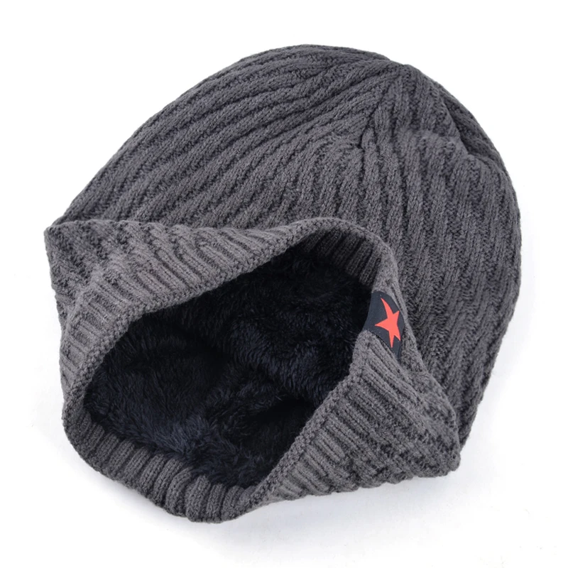 TQMSMY Мужская зимняя шапка вязаная Skullies Женская этикетка красная звезда шапки бини