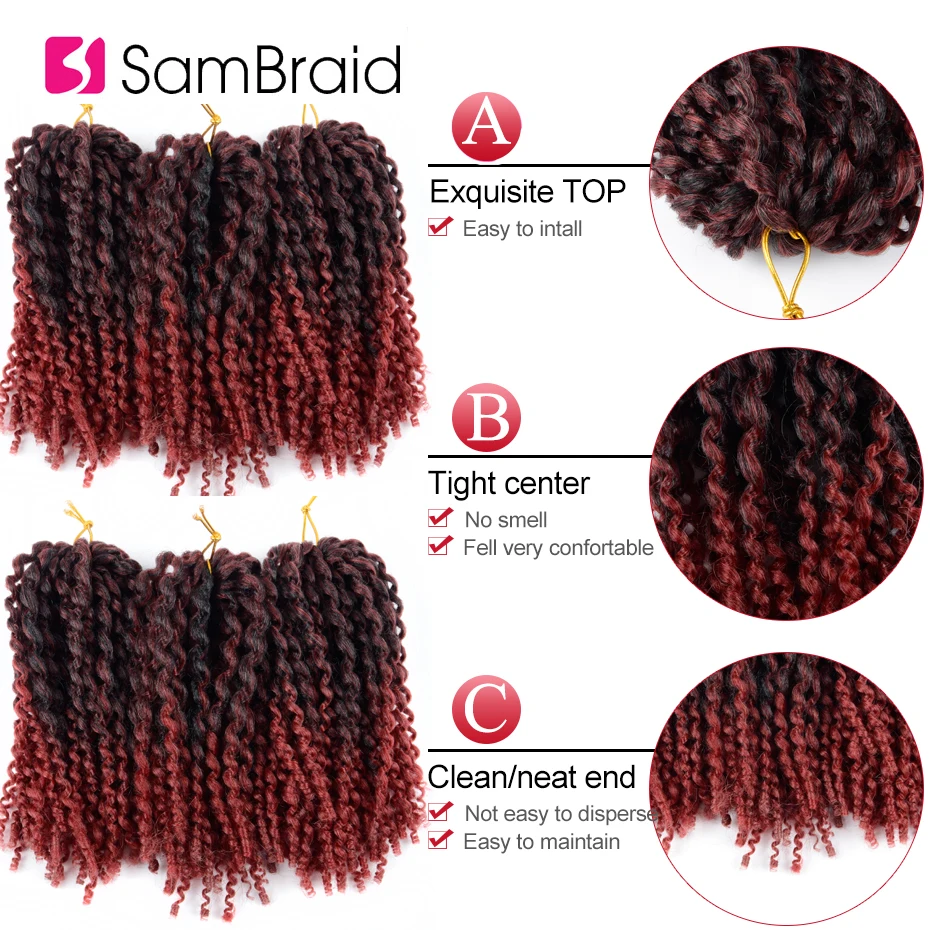 SAMBRAID искусственные кучерявые волосы вязанные косички 8 дюймов кудряшки Омбре