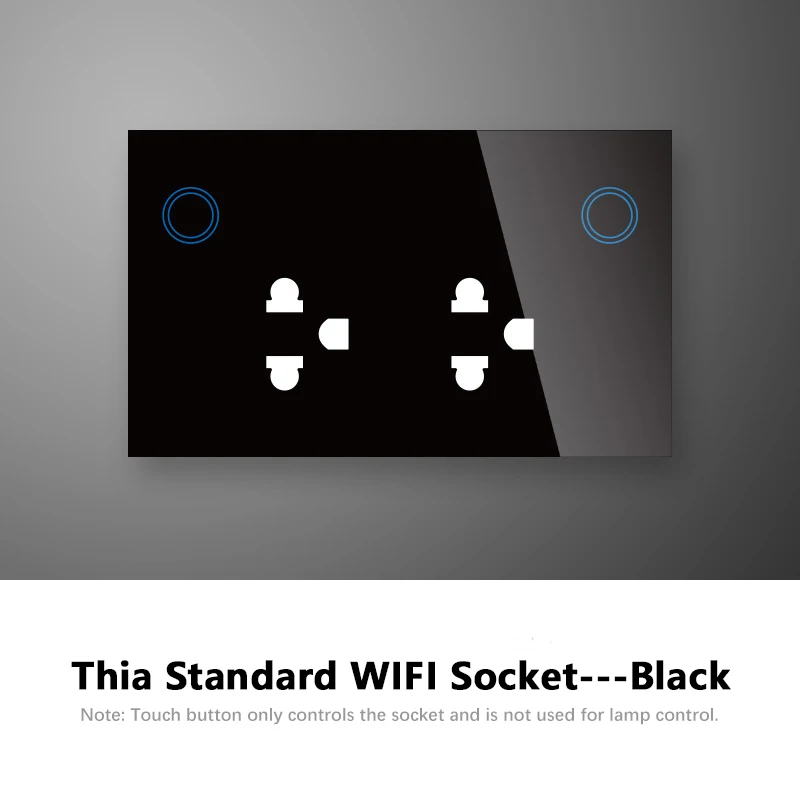 Thai WIFI Black Тайская 3 Pin двойная Wi-Fi умная розетка 10A, стеклянная панель сенсорный голос и управление приложением вкл/выкл, может работать для Alexa/Google Assistant - Тип: Thai WIFI Black