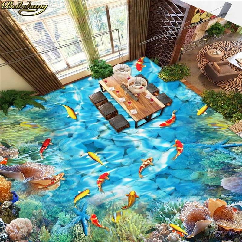 beibehang Custom Photo Wallpaper Floor painted Goldfish Coral Reef 3D Background papel de parede | Обустройство дома