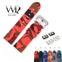 rolamy 22 24mm camo red black grey waterproof silicone rubber replacement watch band loops strap for panerai luminor
