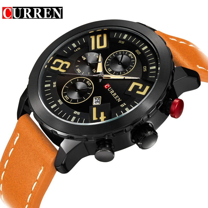 Часы Curren Мужские кварцевые брендовые Роскошные спортивные водонепроницаемые с