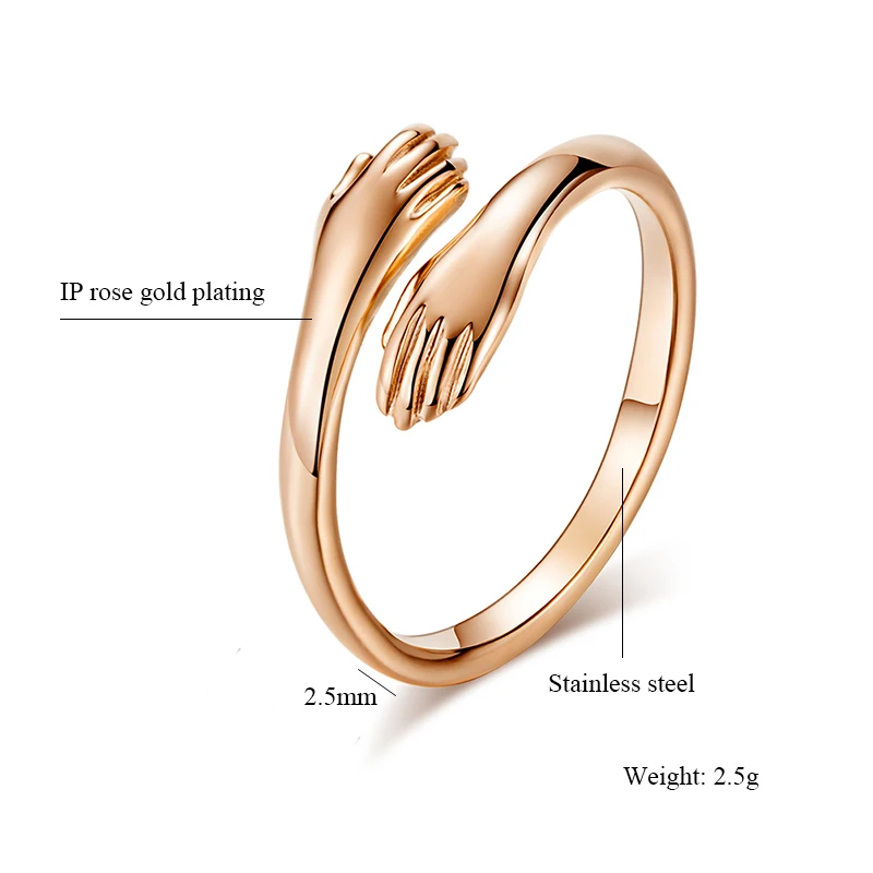 Love Wedding Alliance Ring for Women Men Stainless Steel 2 Hands Embrace Quality Rose Gold Silver Color New | Украшения и