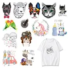 Термонаклейки для глажки одежды с милыми животными, Переводные термонаклейки, футболка для детской одежды, термонаклейки с изображением кошек и девочек, Аппликации сделай сам