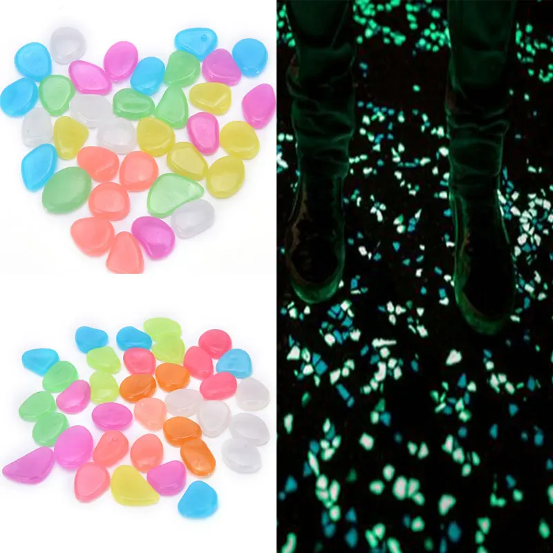 Luminous Stones Glow in Dark Mix Color Garden Decor Road Outdoor Fish Tank Decoration Pebble Rocks Aquarium 50pcs H10140 |