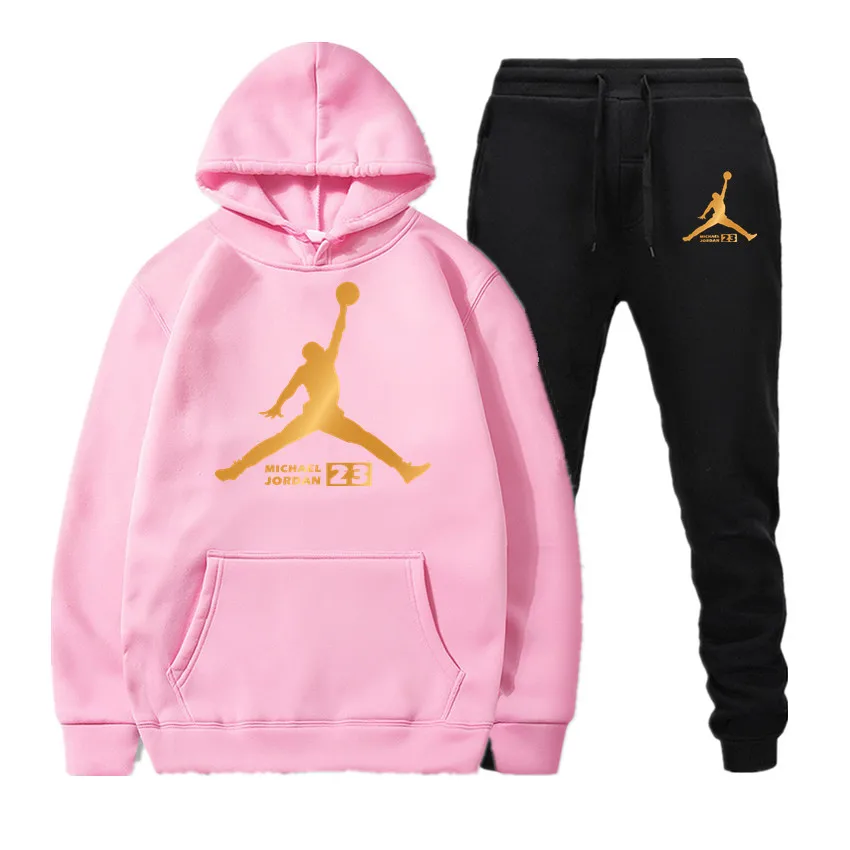 23 JORDAN осень зима горячая распродажа мужские наборы толстовка с капюшоном+ двухсекционные брюки наборы Повседневный Спортивный костюм Мужская спортивная одежда Fitnes - Цвет: Pink black001-002